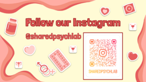 A banner reading "Follow our Instagram: @sharedpsychlab" with a QR code leading to the Instagram page.